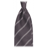 Viola Milano - Classic Stripe 3-Fold Grenadine Tie - Grey/White - Handmade in Italy - Luxury Exclusive Collection