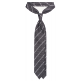 Viola Milano - Classic Stripe 3-Fold Grenadine Tie - Grey/White - Handmade in Italy - Luxury Exclusive Collection