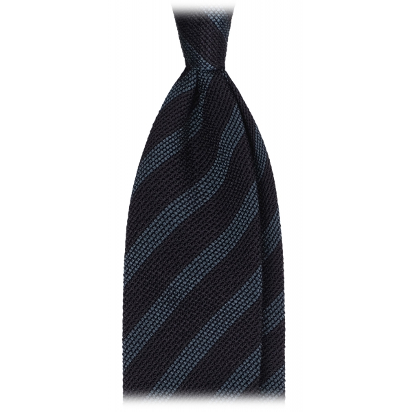 Viola Milano - Classic Stripe 3-Fold Grenadine Tie - Midnight/Sea - Handmade in Italy - Luxury Exclusive Collection