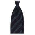 Viola Milano - Classic Stripe 3-Fold Grenadine Tie - Midnight/Sea - Handmade in Italy - Luxury Exclusive Collection