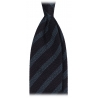 Viola Milano - Classic Stripe 3-Fold Grenadine Tie - Midnight/Sea - Handmade in Italy - Luxury Exclusive Collection