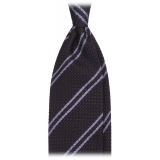 Viola Milano - Classic Stripe 3-Fold Grenadine Tie - Navy/Blue - Handmade in Italy - Luxury Exclusive Collection