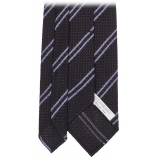 Viola Milano - Classic Stripe 3-Fold Grenadine Tie - Navy/Blue - Handmade in Italy - Luxury Exclusive Collection