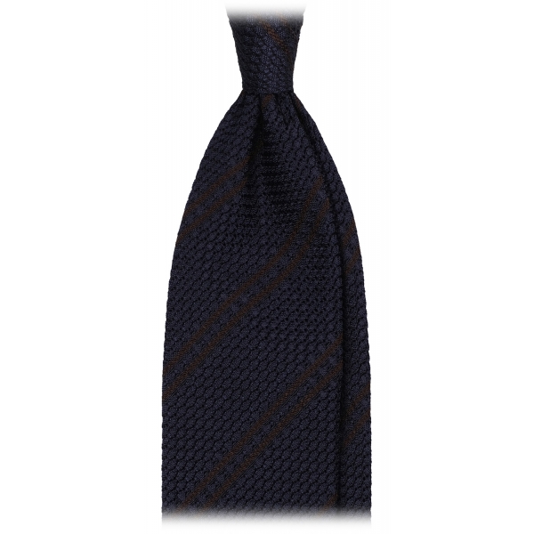 Viola Milano - Classic Stripe 3-Fold Grenadine Tie - Navy/Brown - Handmade in Italy - Luxury Exclusive Collection