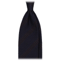 Viola Milano - Classic Stripe 3-Fold Grenadine Tie - Navy/Brown - Handmade in Italy - Luxury Exclusive Collection