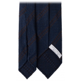 Viola Milano - Classic Stripe 3-Fold Grenadine Tie - Navy/Brown - Handmade in Italy - Luxury Exclusive Collection