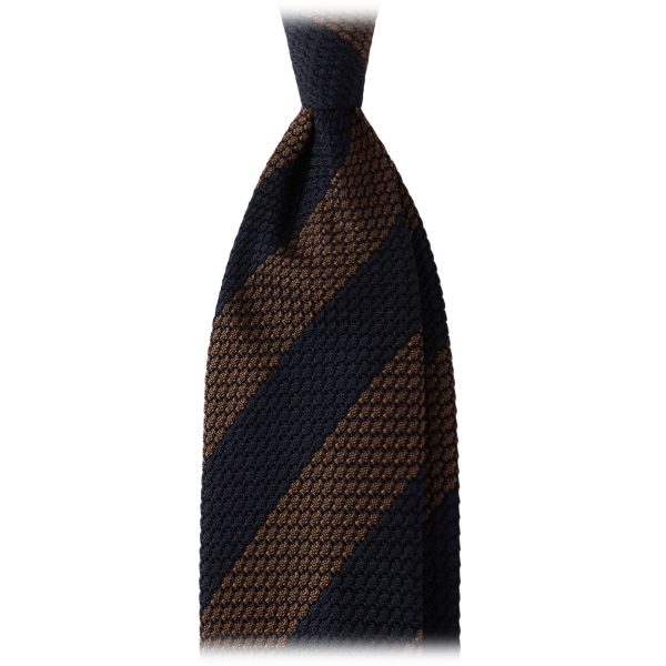 Viola Milano - Classic Stripe 3-Fold Grenadine Tie - Navy/Brown - Handmade in Italy - Luxury Exclusive Collection