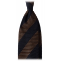 Viola Milano - Classic Stripe 3-Fold Grenadine Tie - Navy/Brown - Handmade in Italy - Luxury Exclusive Collection