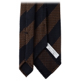 Viola Milano - Classic Stripe 3-Fold Grenadine Tie - Navy/Brown - Handmade in Italy - Luxury Exclusive Collection