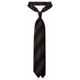 Viola Milano - Classic Stripe 3-Fold Grenadine Tie - Navy/Brown - Handmade in Italy - Luxury Exclusive Collection