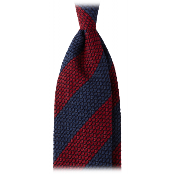 Viola Milano - Classic Stripe 3-Fold Grenadine Tie - Navy/Red - Handmade in Italy - Luxury Exclusive Collection