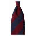 Viola Milano - Classic Stripe 3-Fold Grenadine Tie - Navy/Red - Handmade in Italy - Luxury Exclusive Collection