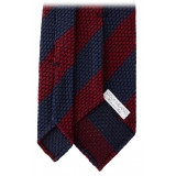 Viola Milano - Classic Stripe 3-Fold Grenadine Tie - Navy/Red - Handmade in Italy - Luxury Exclusive Collection