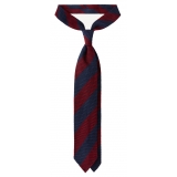 Viola Milano - Classic Stripe 3-Fold Grenadine Tie - Navy/Red - Handmade in Italy - Luxury Exclusive Collection