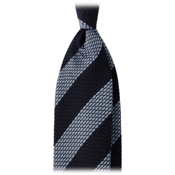 Viola Milano - Classic Stripe 3-Fold Grenadine Tie - Navy/Sea - Handmade in Italy - Luxury Exclusive Collection