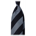 Viola Milano - Classic Stripe 3-Fold Grenadine Tie - Navy/Sea - Handmade in Italy - Luxury Exclusive Collection