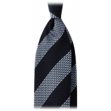 Viola Milano - Classic Stripe 3-Fold Grenadine Tie - Navy/Sea - Handmade in Italy - Luxury Exclusive Collection