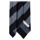 Viola Milano - Classic Stripe 3-Fold Grenadine Tie - Navy/Sea - Handmade in Italy - Luxury Exclusive Collection