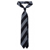 Viola Milano - Classic Stripe 3-Fold Grenadine Tie - Navy/Sea - Handmade in Italy - Luxury Exclusive Collection