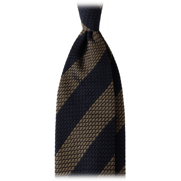 Viola Milano - Classic Stripe 3-Fold Grenadine Tie - Navy/Taupe - Handmade in Italy - Luxury Exclusive Collection