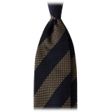 Viola Milano - Classic Stripe 3-Fold Grenadine Tie - Navy/Taupe - Handmade in Italy - Luxury Exclusive Collection