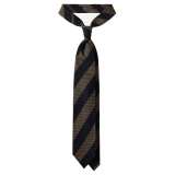 Viola Milano - Classic Stripe 3-Fold Grenadine Tie - Navy/Taupe - Handmade in Italy - Luxury Exclusive Collection