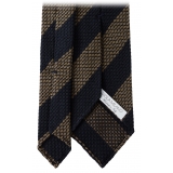 Viola Milano - Classic Stripe 3-Fold Grenadine Tie - Navy/Taupe - Handmade in Italy - Luxury Exclusive Collection