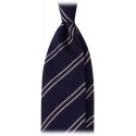 Viola Milano - Classic Stripe 3-Fold Grenadine Tie - Navy/White - Handmade in Italy - Luxury Exclusive Collection