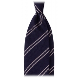 Viola Milano - Classic Stripe 3-Fold Grenadine Tie - Navy/White - Handmade in Italy - Luxury Exclusive Collection