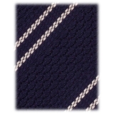 Viola Milano - Classic Stripe 3-Fold Grenadine Tie - Navy/White - Handmade in Italy - Luxury Exclusive Collection