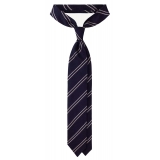 Viola Milano - Classic Stripe 3-Fold Grenadine Tie - Navy/White - Handmade in Italy - Luxury Exclusive Collection