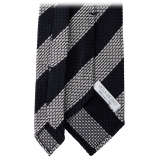 Viola Milano - Classic Stripe 3-Fold Grenadine Tie - Navy/White - Handmade in Italy - Luxury Exclusive Collection