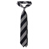 Viola Milano - Classic Stripe 3-Fold Grenadine Tie - Navy/White - Handmade in Italy - Luxury Exclusive Collection