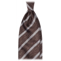 Viola Milano - Melange Stripe 3-Fold Grenadine Tie - Sand/White - Handmade in Italy - Luxury Exclusive Collection