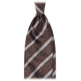 Viola Milano - Melange Stripe 3-Fold Grenadine Tie - Sand/White - Handmade in Italy - Luxury Exclusive Collection