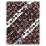 Viola Milano - Melange Stripe 3-Fold Grenadine Tie - Sand/White - Handmade in Italy - Luxury Exclusive Collection