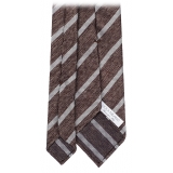 Viola Milano - Melange Stripe 3-Fold Grenadine Tie - Sand/White - Handmade in Italy - Luxury Exclusive Collection