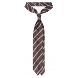 Viola Milano - Melange Stripe 3-Fold Grenadine Tie - Sand/White - Handmade in Italy - Luxury Exclusive Collection