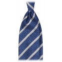 Viola Milano - Melange Stripe 3-Fold Grenadine Tie - Sea/White - Handmade in Italy - Luxury Exclusive Collection