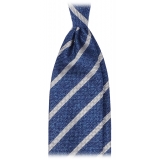 Viola Milano - Melange Stripe 3-Fold Grenadine Tie - Sea/White - Handmade in Italy - Luxury Exclusive Collection