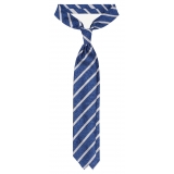 Viola Milano - Melange Stripe 3-Fold Grenadine Tie - Sea/White - Handmade in Italy - Luxury Exclusive Collection