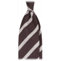 Viola Milano - Classic Stripe Handrolled Woven Shantung Tie - Brown/White - Handmade in Italy - Luxury Exclusive Collection