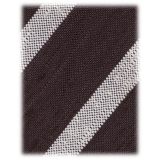 Viola Milano - Classic Stripe Handrolled Woven Shantung Tie - Brown/White - Handmade in Italy - Luxury Exclusive Collection