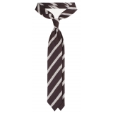 Viola Milano - Classic Stripe Handrolled Woven Shantung Tie - Brown/White - Handmade in Italy - Luxury Exclusive Collection