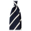 Viola Milano - Classic Stripe Handrolled Woven Shantung Tie - Navy/White - Handmade in Italy - Luxury Exclusive Collection