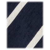 Viola Milano - Classic Stripe Handrolled Woven Shantung Tie - Navy/White - Handmade in Italy - Luxury Exclusive Collection