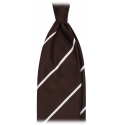 Viola Milano - Classic Stripe Selftipped Woven Silk Jacquard Tie - Brown/White - Handmade in Italy - Luxury Exclusive Collection