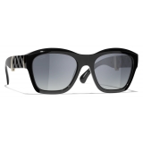 Chanel - Occhiali da Sole Quadrati - Nero Oro Grigio Polarizzate Sfumate - Chanel Eyewear