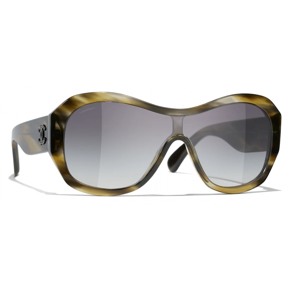 Chanel - Shield Sunglasses - Green Tortoise Gray - Chanel Eyewear