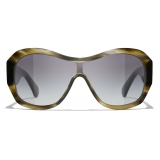 Chanel - Shield Sunglasses - Green Tortoise Gray - Chanel Eyewear